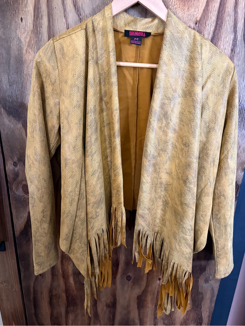 Rock & Roll Cowgirl Yellow Suede Fringe Open-Front Jacket